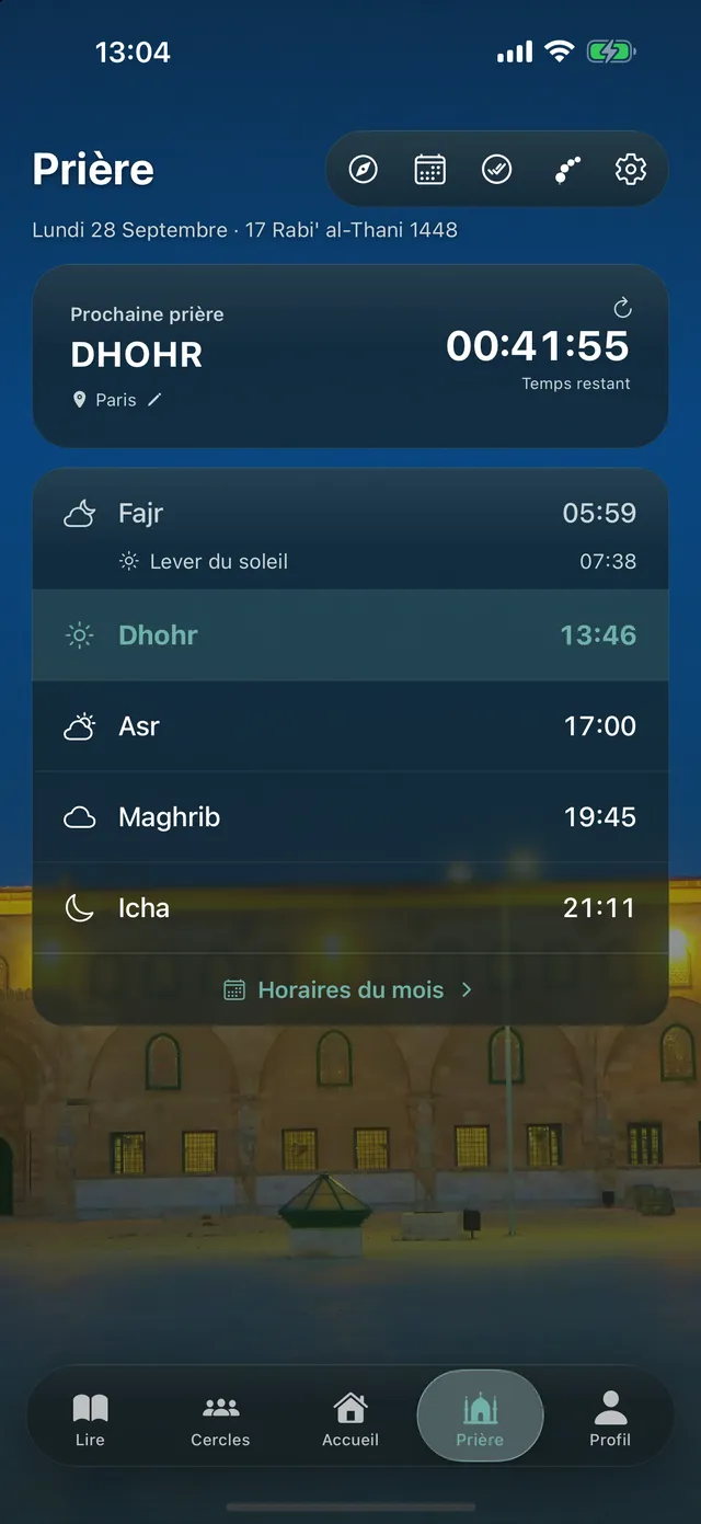 Écran des horaires de prière, Paris