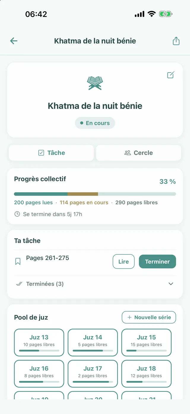 Cercle ponctuel : Khatma de la nuit bénie, progression commune et pool de juz