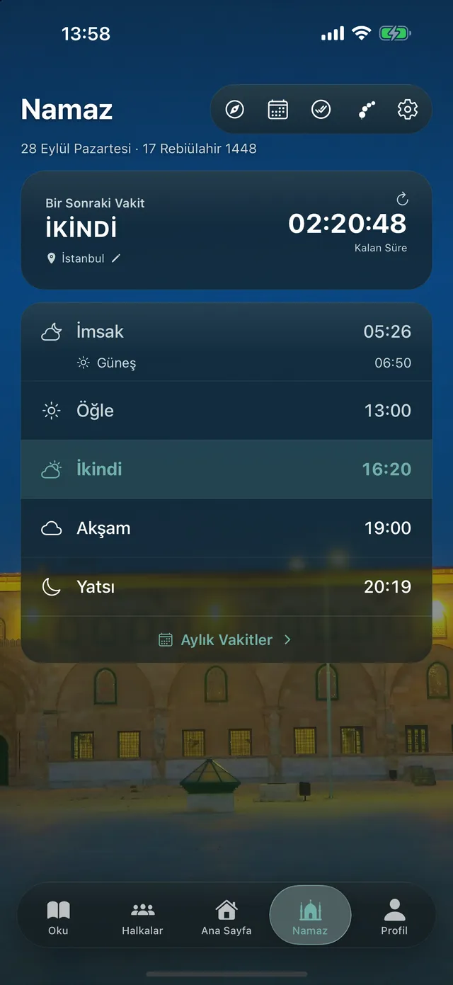 Namaz vakitleri ekranı, İstanbul