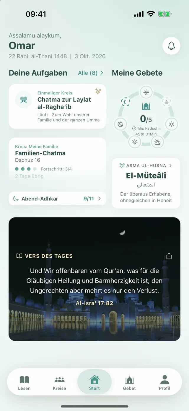 Startseite: Bereich Deine Aufgaben mit den Aufgaben der Kreise