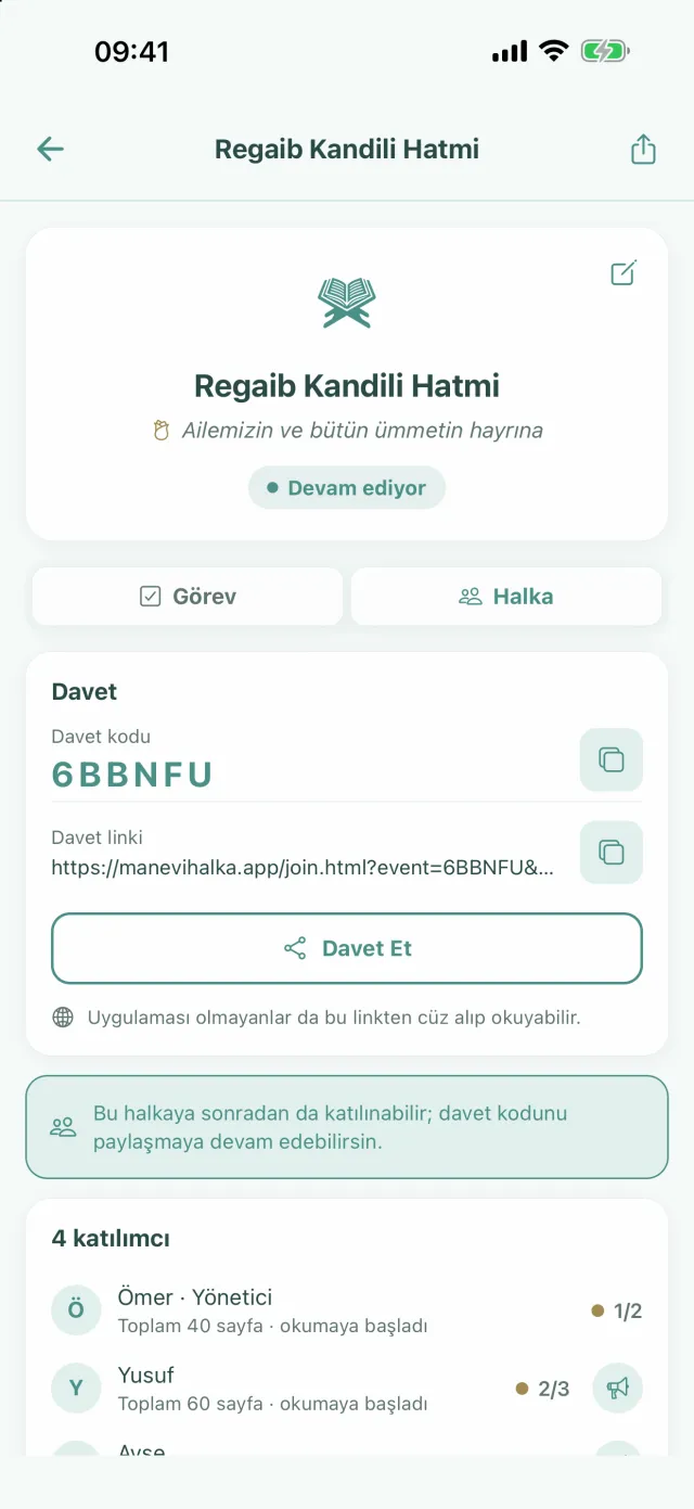 Tek seferlik halkanın davet kartı: davet kodu, davet linki ve uygulaması olmayanlar için not